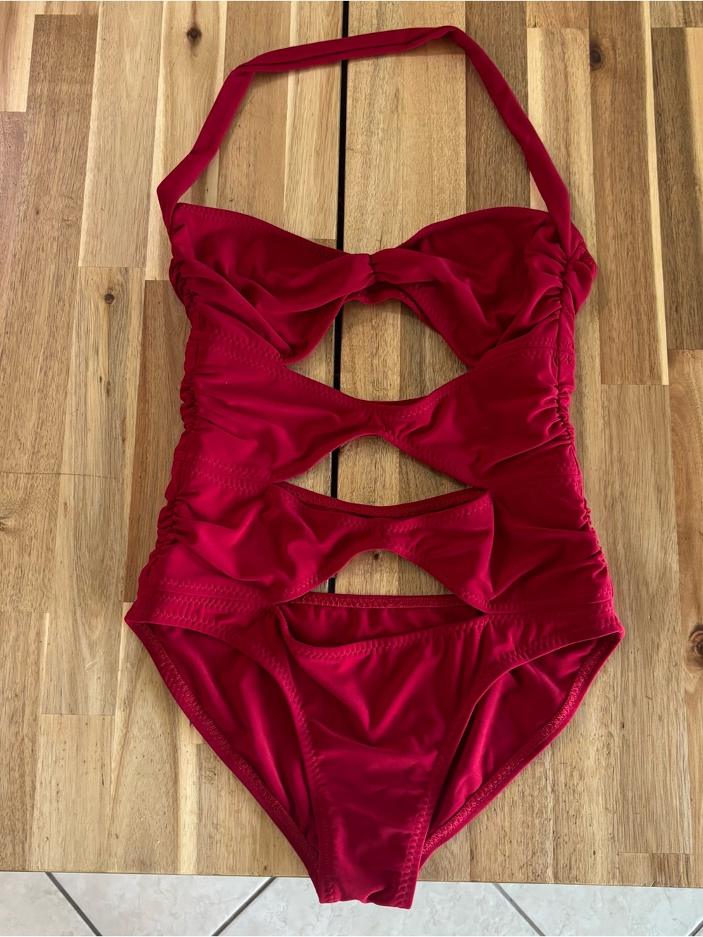 Norma Kamali Cherry Red Cutout Halter One-Piece Swimsuit